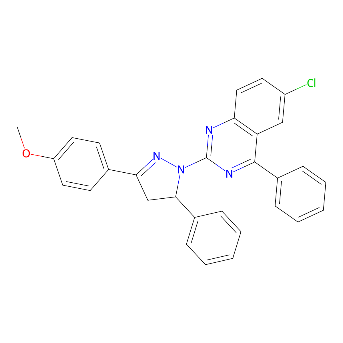 6-chloro-2-(3-(4-methoxyphenyl)-5-phenyl-4,5-dihydro-1H-pyrazol-1-yl)-4-phenylquinazoline molecular structure, CAS 330189-48-5