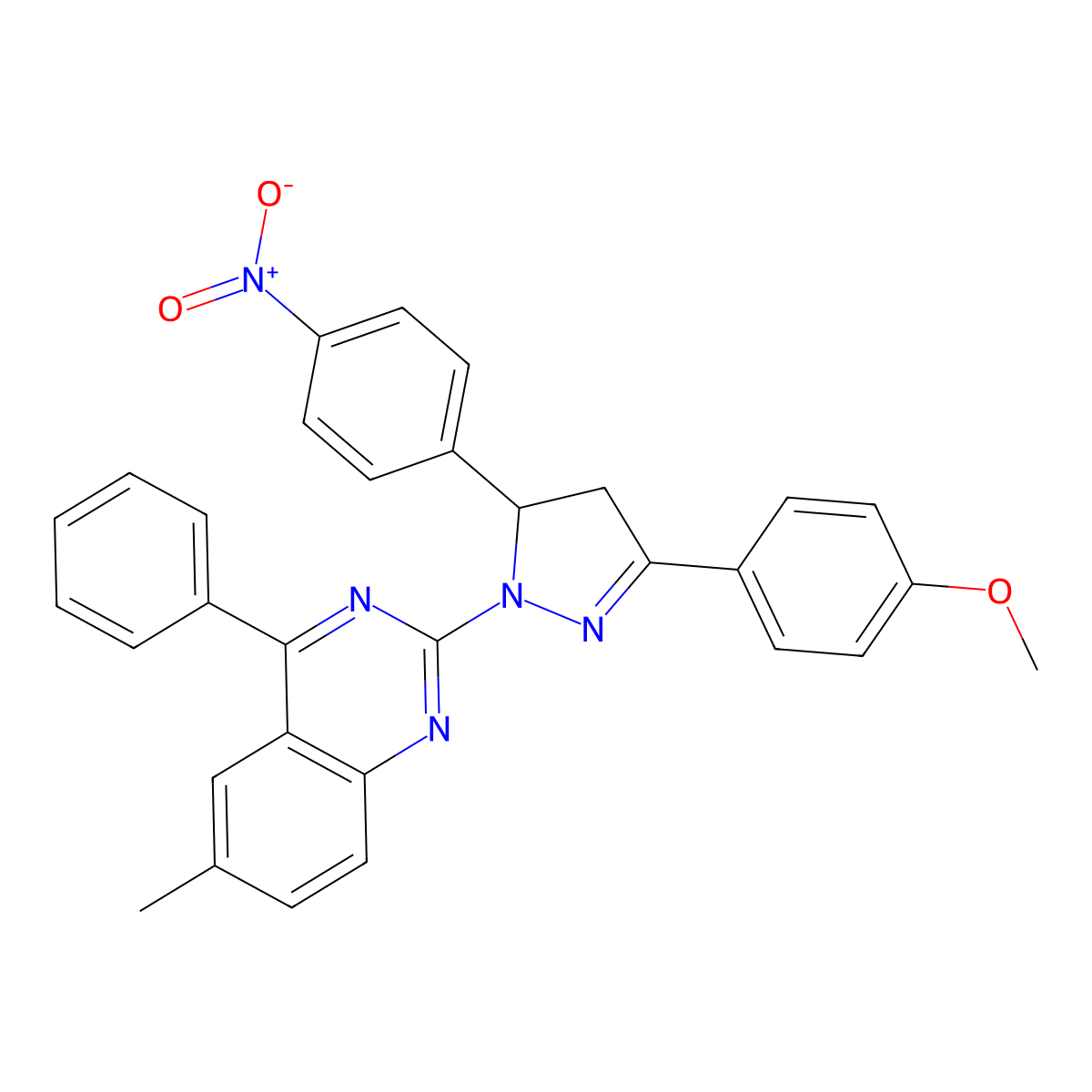 2-[3-(4-methoxyphenyl)-5-(4-nitrophenyl)-4,5-dihydro-1H-pyrazol-1-yl]-6-methyl-4-phenylquinazoline molecular structure, CAS 330189-49-6