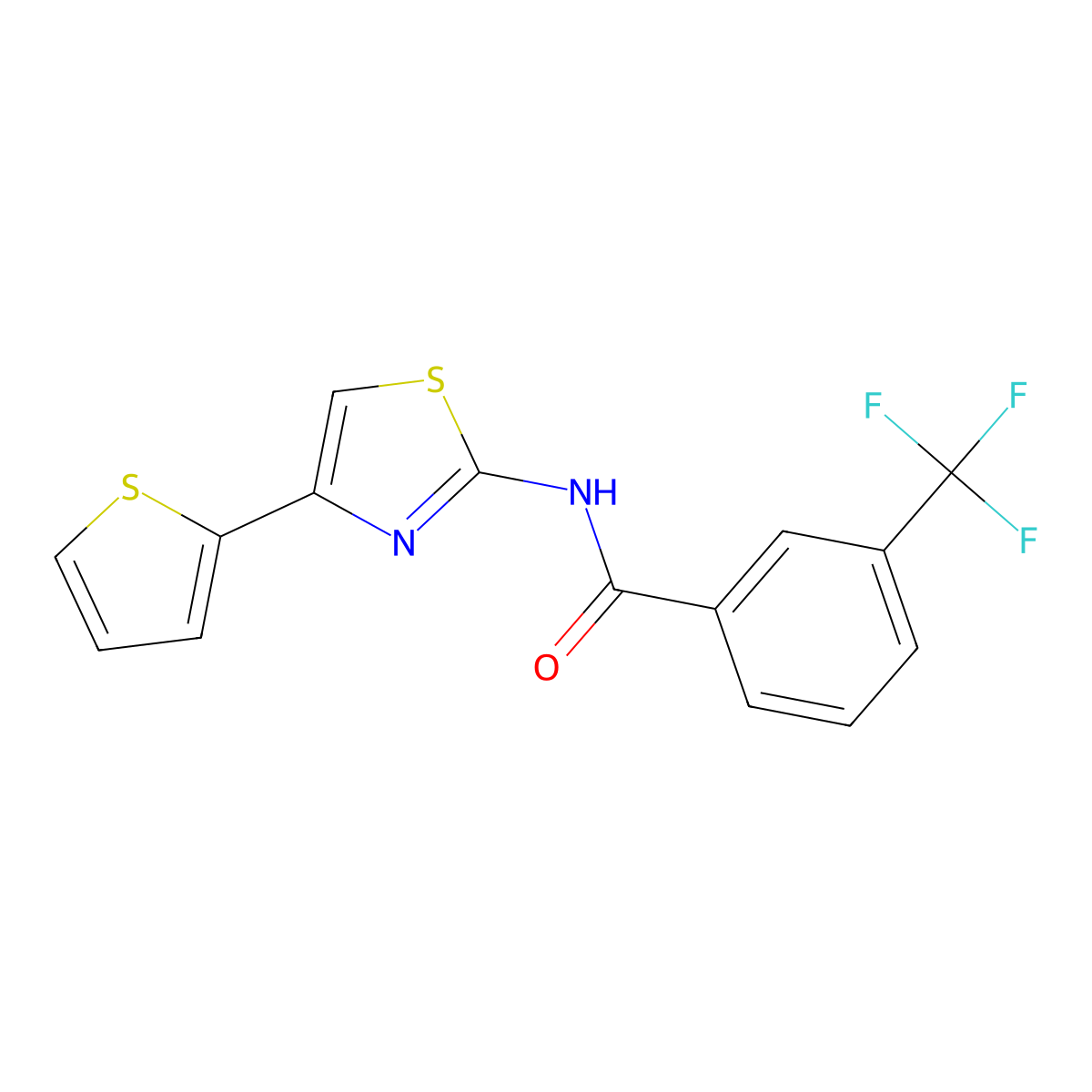 N-(4-(thiophen-2-yl)thiazol-2-yl)-3-(trifluoromethyl)benzamide molecular structure, CAS 330189-79-2