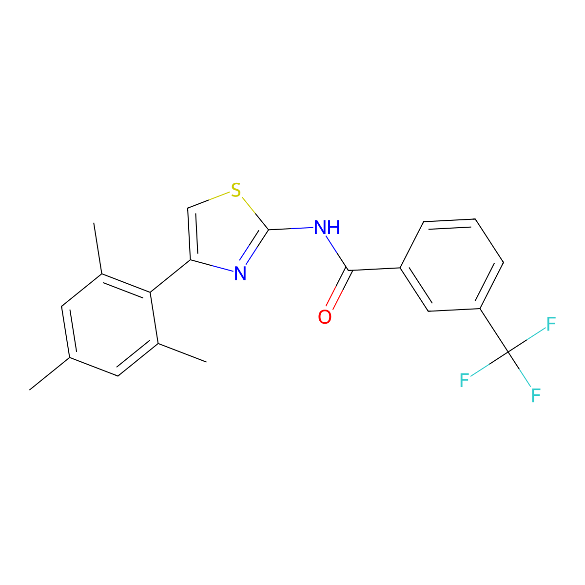 3-(trifluoromethyl)-N-[4-(2,4,6-trimethylphenyl)-1,3-thiazol-2-yl]benzamide molecular structure, CAS 330189-88-3