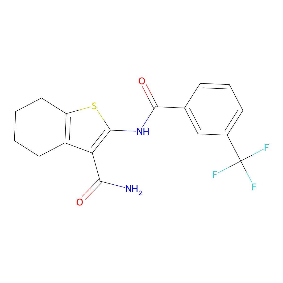 2-(3-(Trifluoromethyl)benzamido)-4,5,6,7-tetrahydrobenzo[b]thiophene-3-carboxamide molecular structure, CAS 330190-03-9