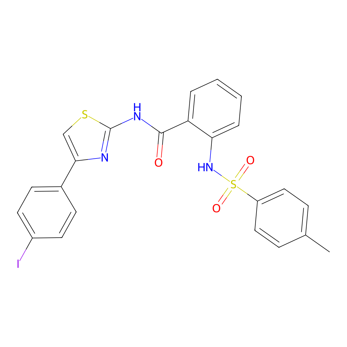 N-[4-(4-iodophenyl)-1,3-thiazol-2-yl]-2-[(4-methylphenyl)sulfonylamino]benzamide molecular structure, CAS 330190-14-2