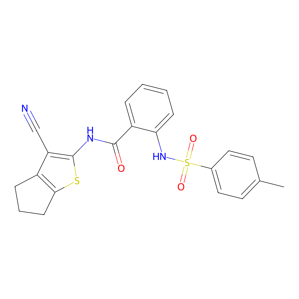 N-(3-cyano-5,6-dihydro-4H-cyclopenta[b]thiophen-2-yl)-2-[(4-methylphenyl)sulfonylamino]benzamide molecular structure, CAS 330190-23-3