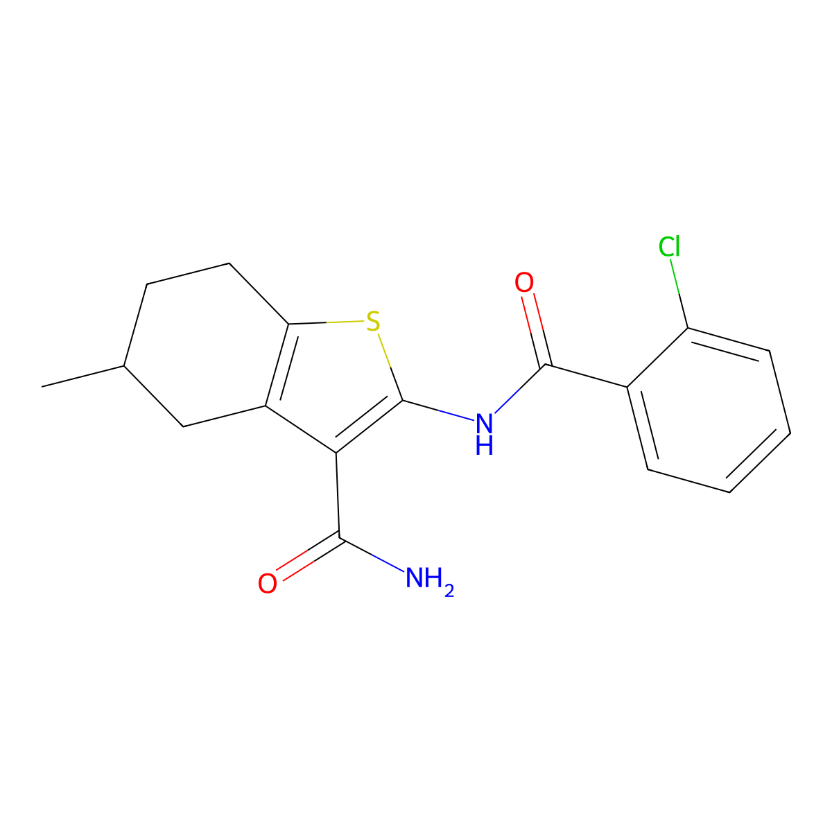 2-(2-Chlorobenzamido)-5-methyl-4,5,6,7-tetrahydrobenzo[b]thiophene-3-carboxamide molecular structure, CAS 330190-26-6