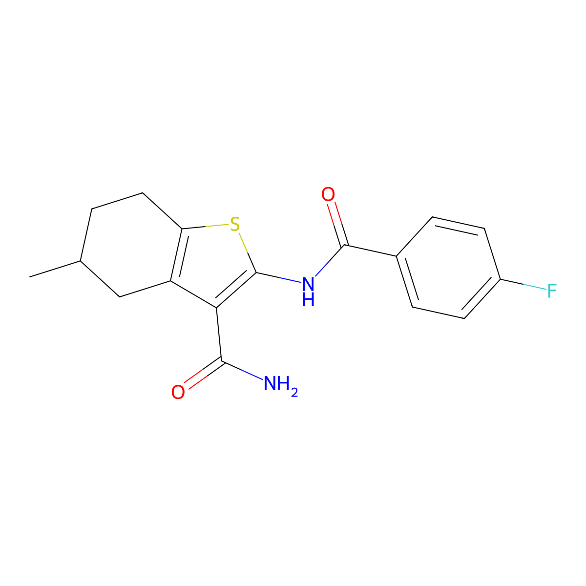 2-(4-Fluorobenzamido)-5-methyl-4,5,6,7-tetrahydrobenzo[b]thiophene-3-carboxamide molecular structure, CAS 330190-27-7