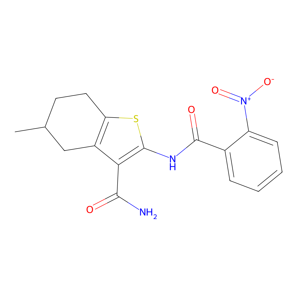 5-Methyl-2-(2-nitrobenzamido)-4,5,6,7-tetrahydrobenzo[b]thiophene-3-carboxamide molecular structure, CAS 330190-28-8