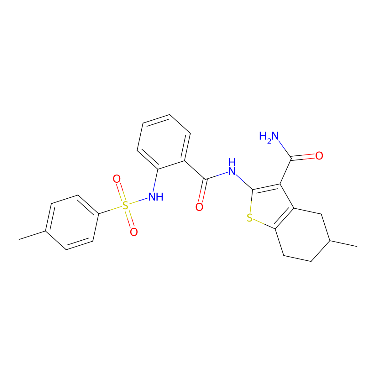 5-Methyl-2-[[2-[(4-methylphenyl)sulfonylamino]benzoyl]amino]-4,5,6,7-tetrahydro-1-benzothiophene-3-carboxamide molecular structure, CAS 330190-30-2