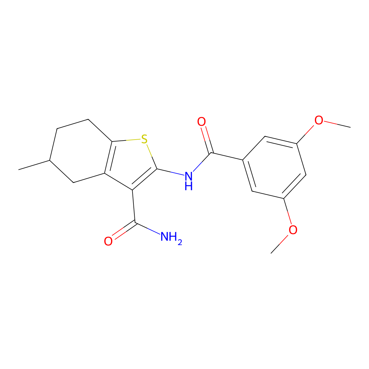 2-(3,5-Dimethoxybenzamido)-5-methyl-4,5,6,7-tetrahydrobenzo[b]thiophene-3-carboxamide molecular structure, CAS 330190-31-3