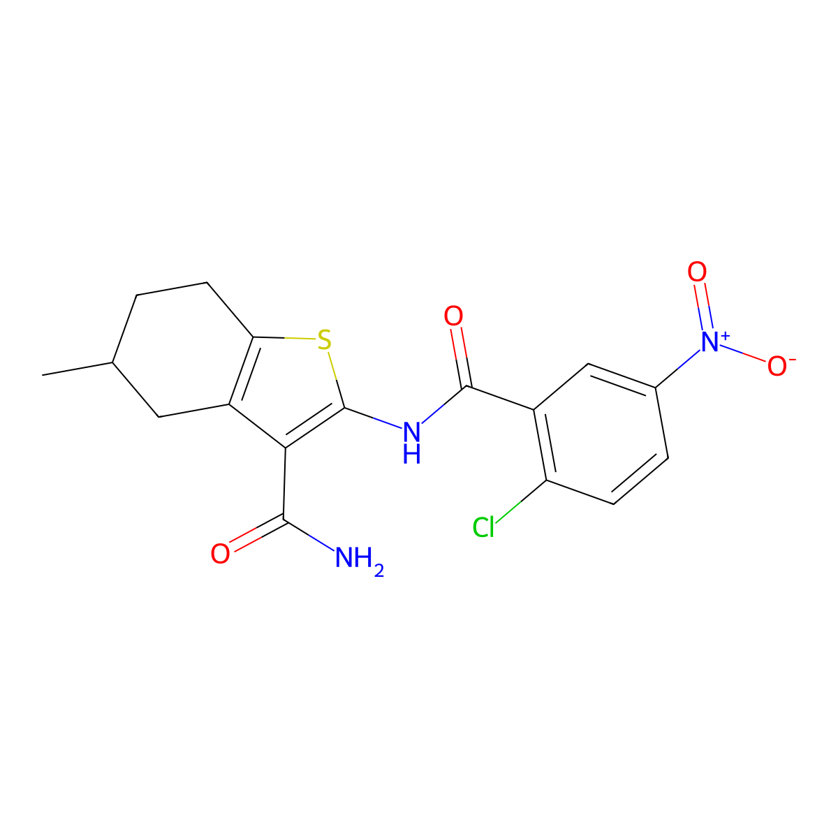 2-(2-Chloro-5-nitrobenzamido)-5-methyl-4,5,6,7-tetrahydrobenzo[b]thiophene-3-carboxamide molecular structure, CAS 330190-32-4