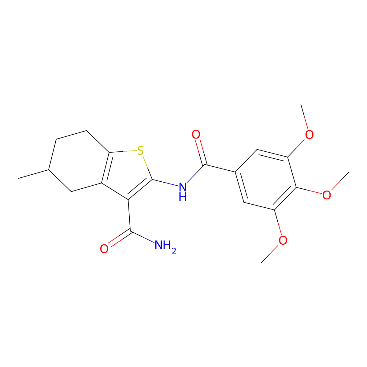 5-Methyl-2-(3,4,5-trimethoxybenzamido)-4,5,6,7-tetrahydrobenzo[b]thiophene-3-carboxamide molecular structure, CAS 330190-33-5