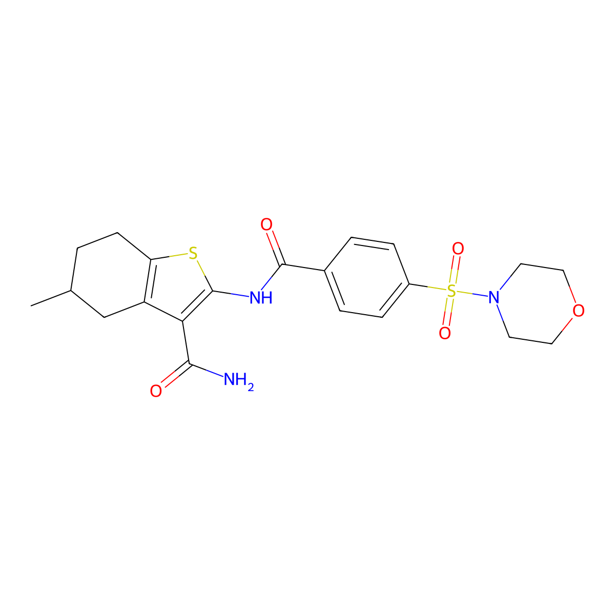 5-Methyl-2-(4-(morpholinosulfonyl)benzamido)-4,5,6,7-tetrahydrobenzo[b]thiophene-3-carboxamide molecular structure, CAS 330190-34-6