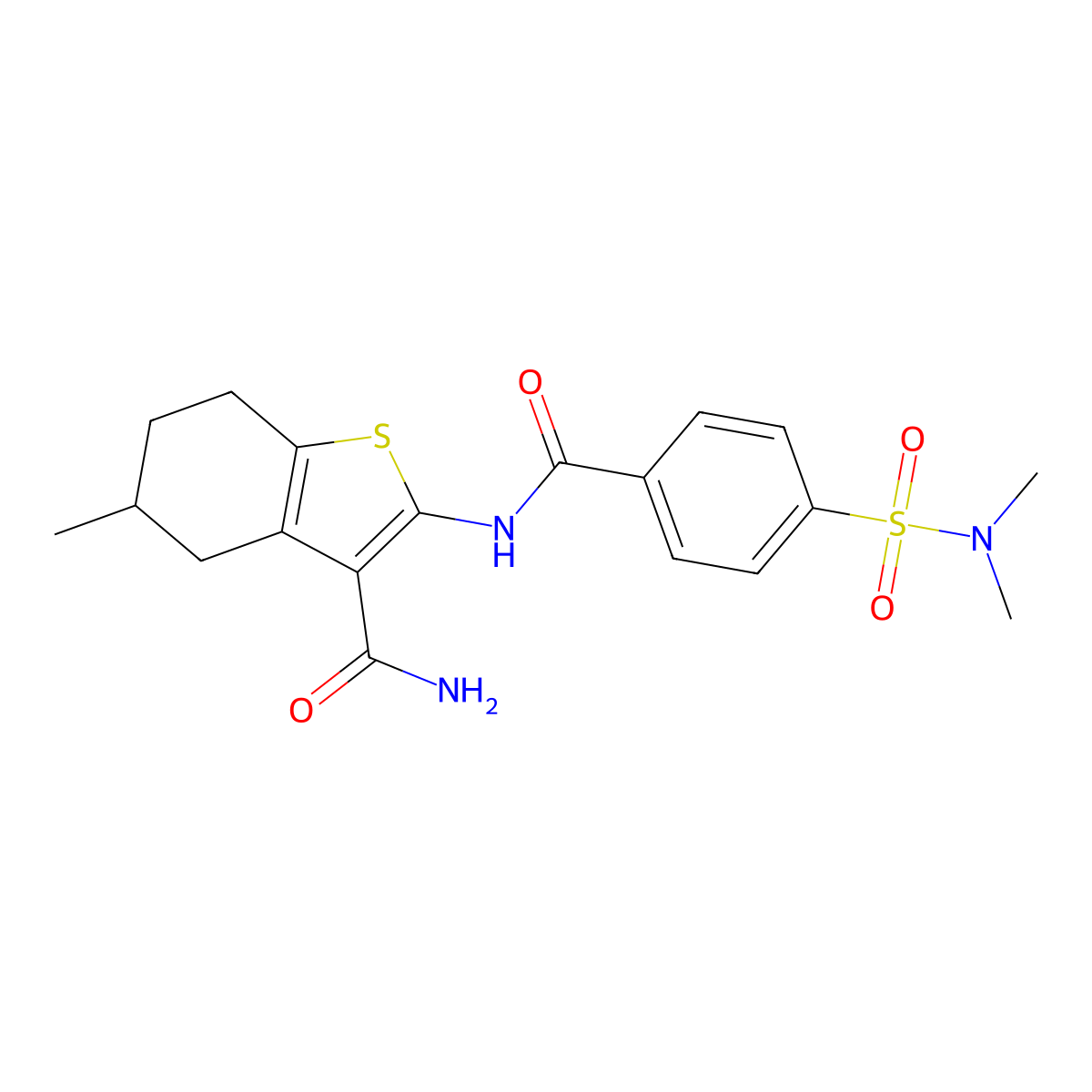 2-(4-(N,N-dimethylsulfamoyl)benzamido)-5-methyl-4,5,6,7-tetrahydrobenzo[b]thiophene-3-carboxamide molecular structure, CAS 330190-35-7