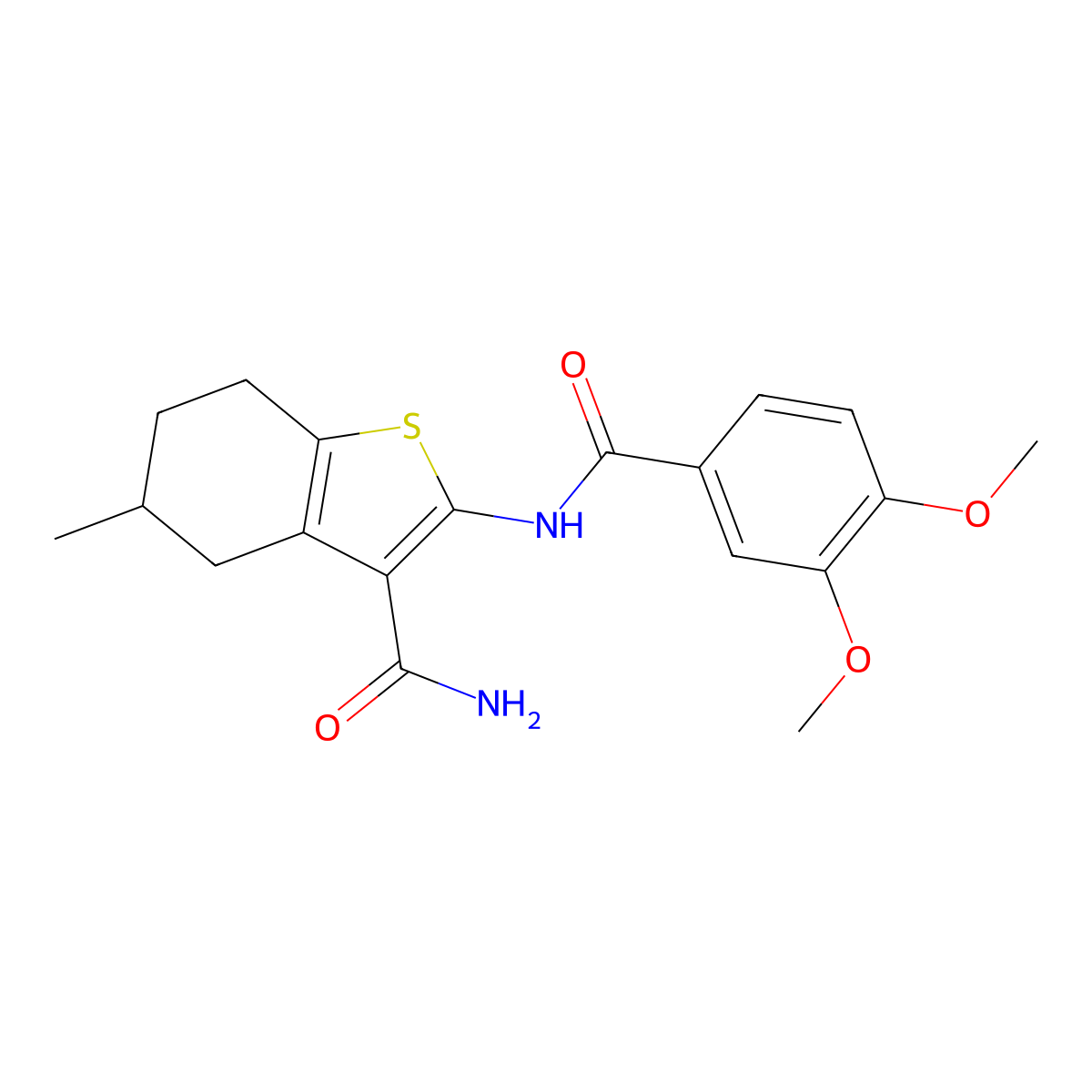 2-(3,4-Dimethoxybenzamido)-5-methyl-4,5,6,7-tetrahydrobenzo[b]thiophene-3-carboxamide molecular structure, CAS 330190-36-8