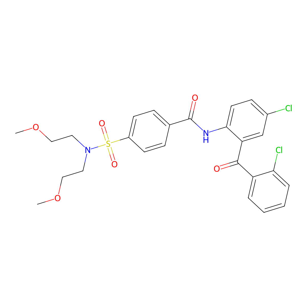 4-(N,N-bis(2-methoxyethyl)sulfamoyl)-N-(4-chloro-2-(2-chlorobenzoyl)phenyl)benzamide molecular structure, CAS 330190-52-8