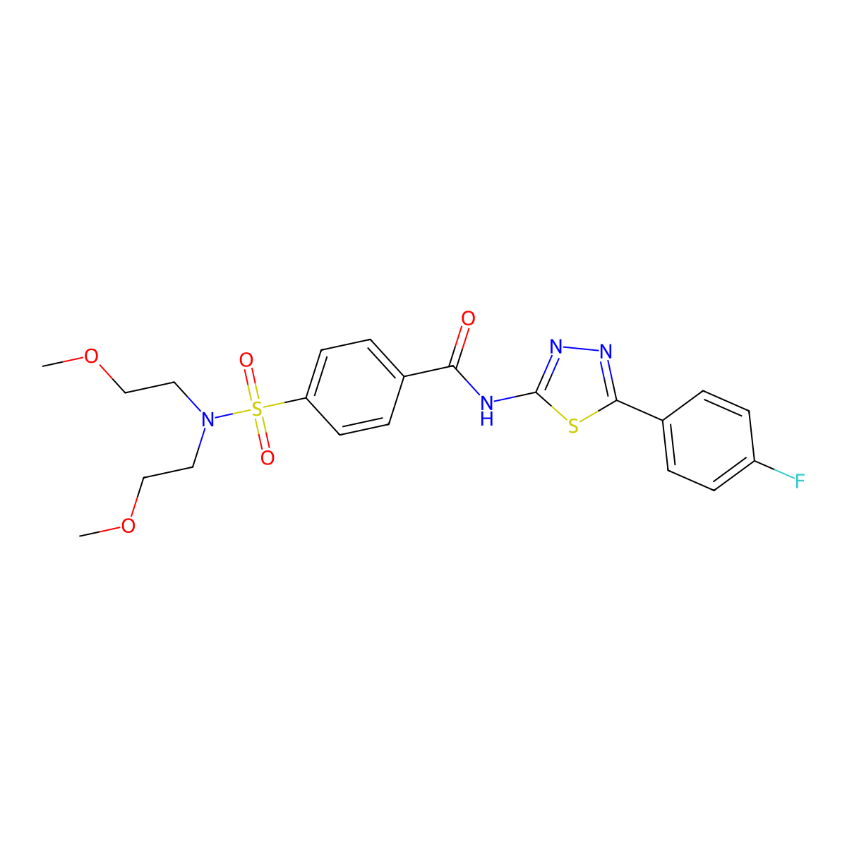4-[bis(2-methoxyethyl)sulfamoyl]-N-[5-(4-fluorophenyl)-1,3,4-thiadiazol-2-yl]benzamide molecular structure, CAS 330190-79-9