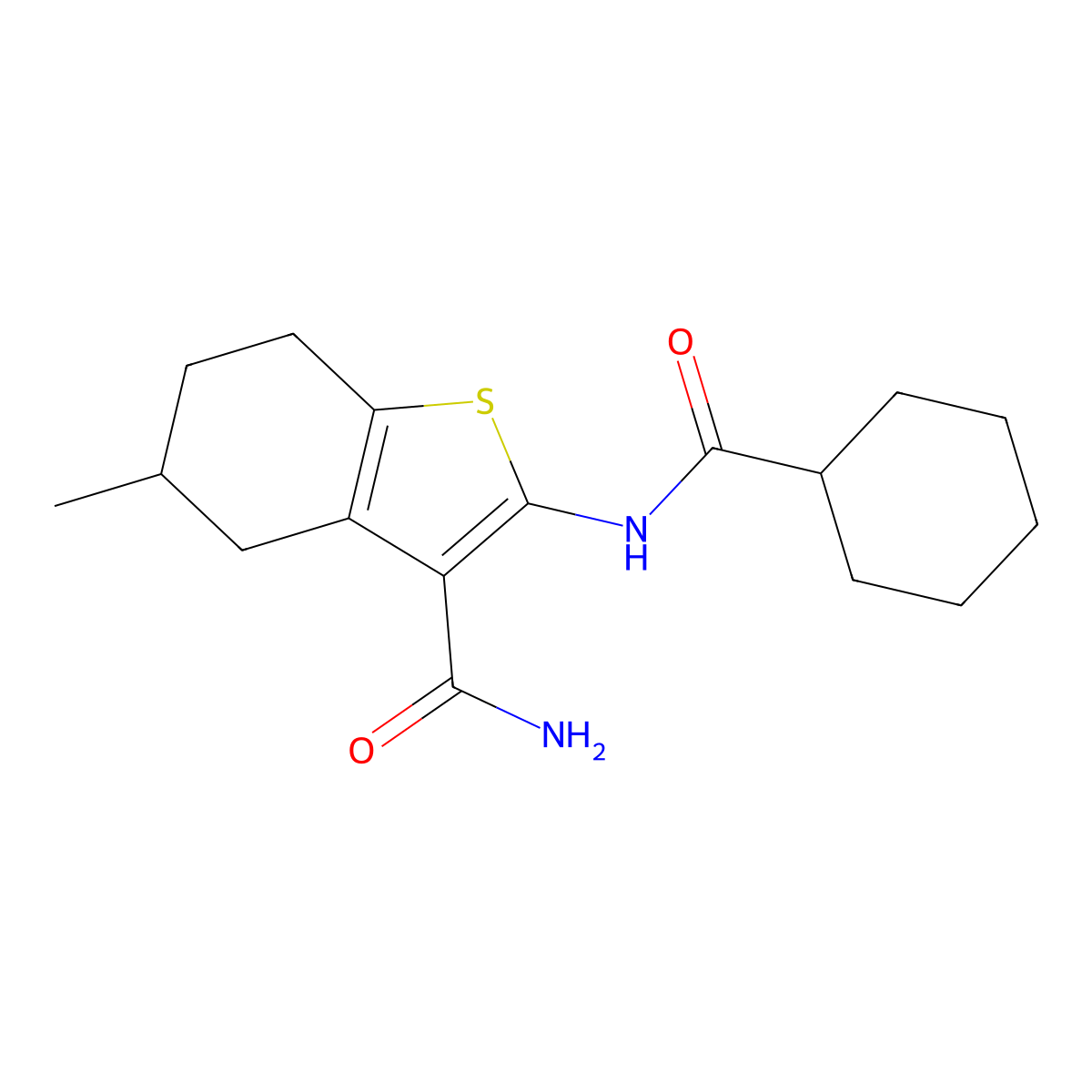 2-(Cyclohexanecarboxamido)-5-methyl-4,5,6,7-tetrahydrobenzo[b]thiophene-3-carboxamide molecular structure, CAS 330191-15-6