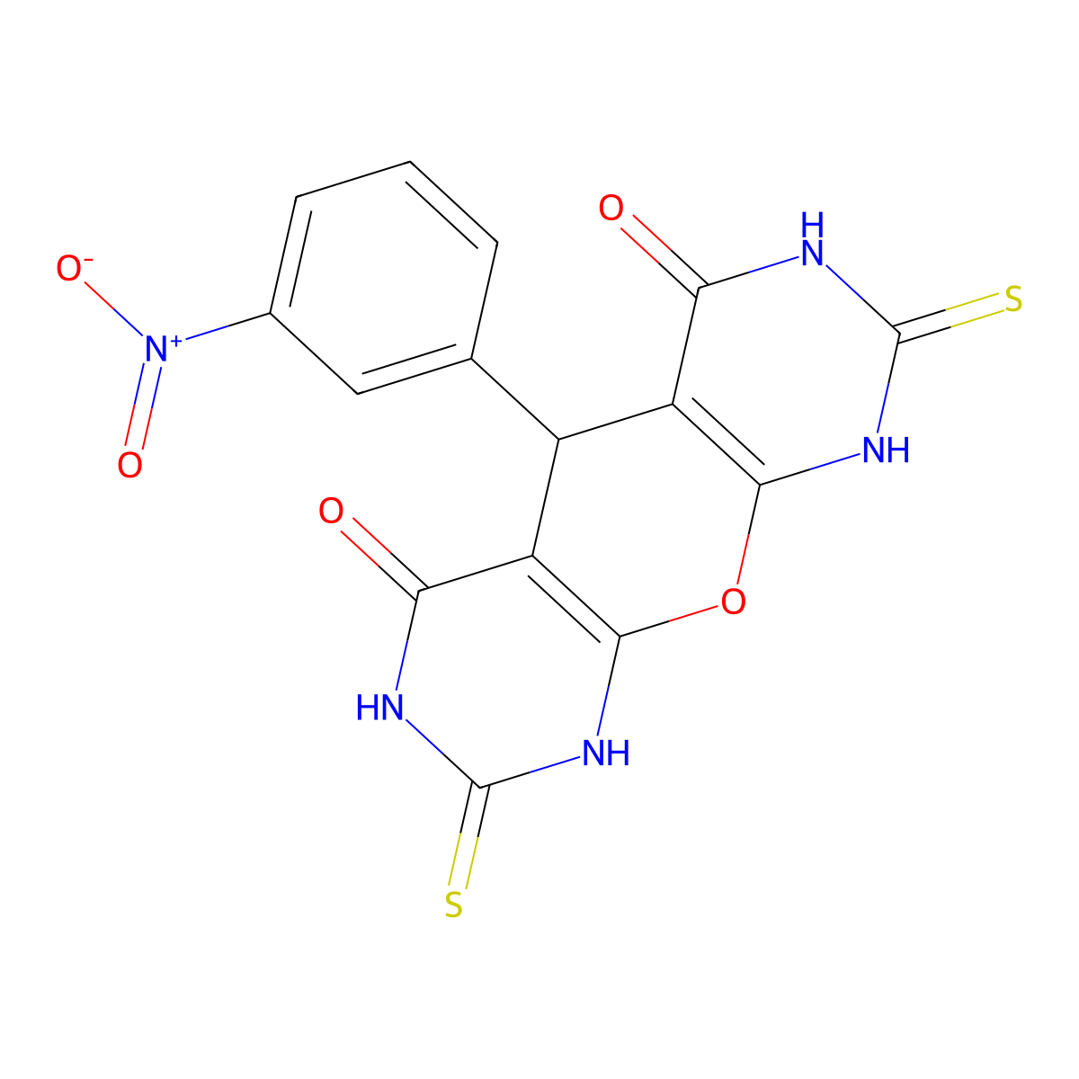 2,8-dimercapto-5-(3-nitrophenyl)-5H-pyrano[2,3-d:6,5-d']dipyrimidine-4,6-diol molecular structure, CAS 330200-64-1