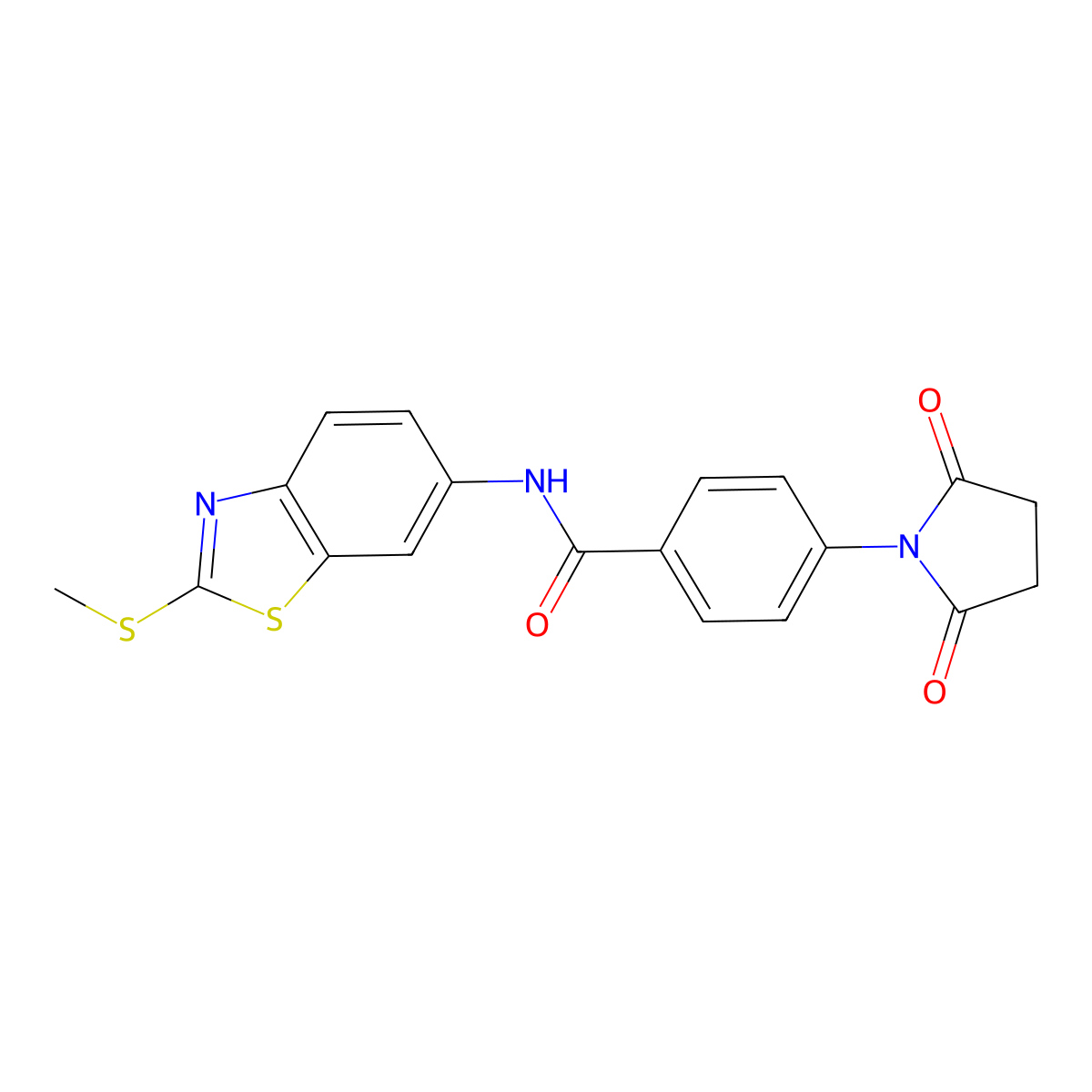 4-(2,5-dioxopyrrolidin-1-yl)-N-(2-(methylthio)benzo[d]thiazol-6-yl)benzamide molecular structure, CAS 330200-77-6