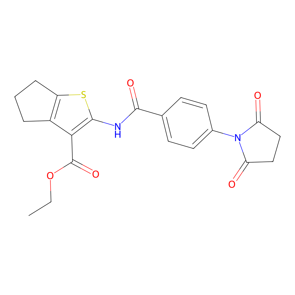 ethyl 2-(4-(2,5-dioxopyrrolidin-1-yl)benzamido)-5,6-dihydro-4H-cyclopenta[b]thiophene-3-carboxylate molecular structure, CAS 330201-00-8