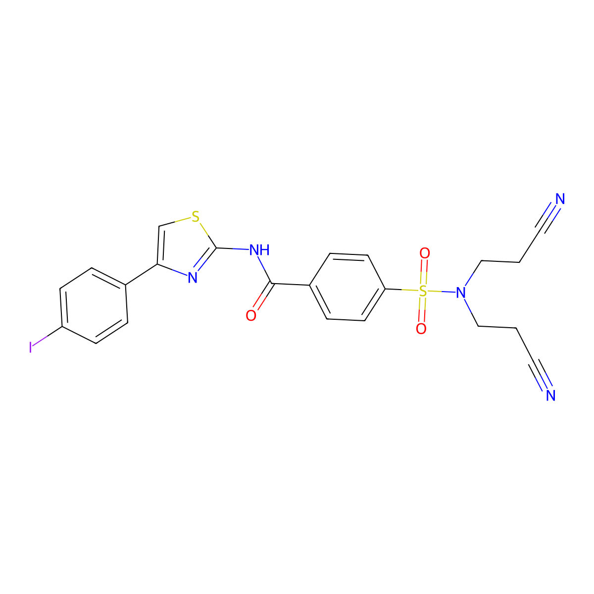 4-[bis(2-cyanoethyl)sulfamoyl]-N-[4-(4-iodophenyl)-1,3-thiazol-2-yl]benzamide molecular structure, CAS 330201-02-0