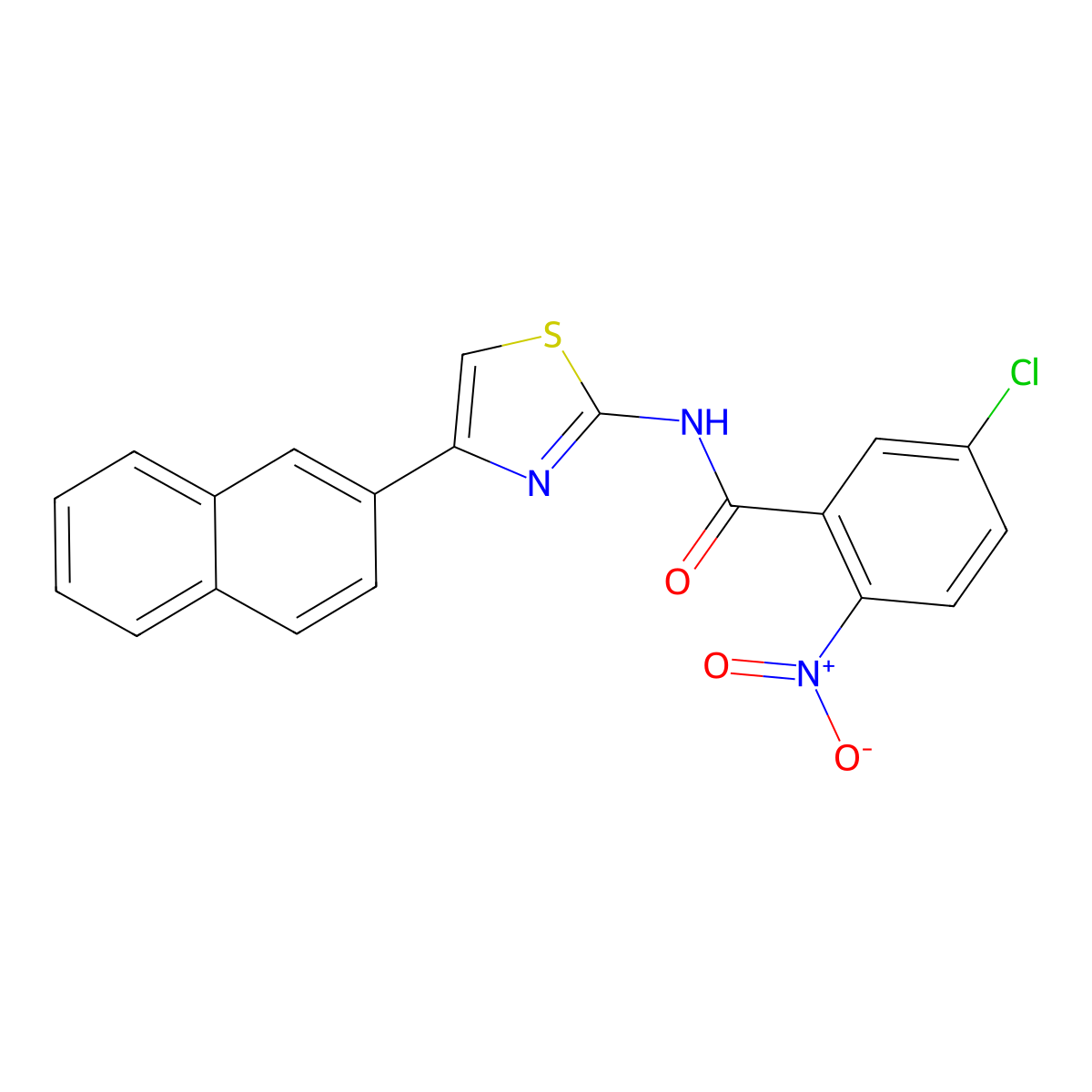5-chloro-N-(4-(naphthalen-2-yl)thiazol-2-yl)-2-nitrobenzamide molecular structure, CAS 330201-31-5