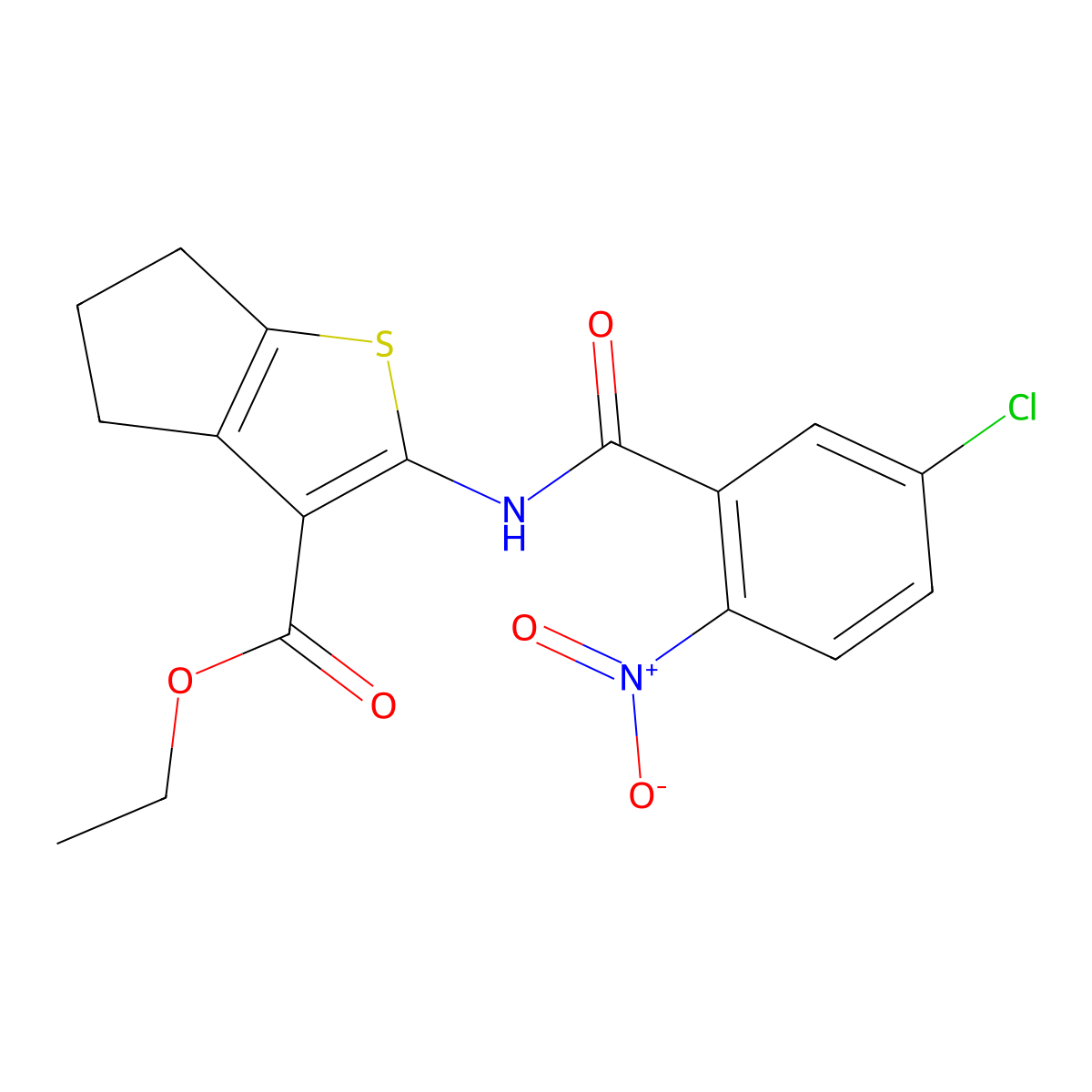 ethyl 2-(5-chloro-2-nitrobenzamido)-5,6-dihydro-4H-cyclopenta[b]thiophene-3-carboxylate molecular structure, CAS 330201-38-2