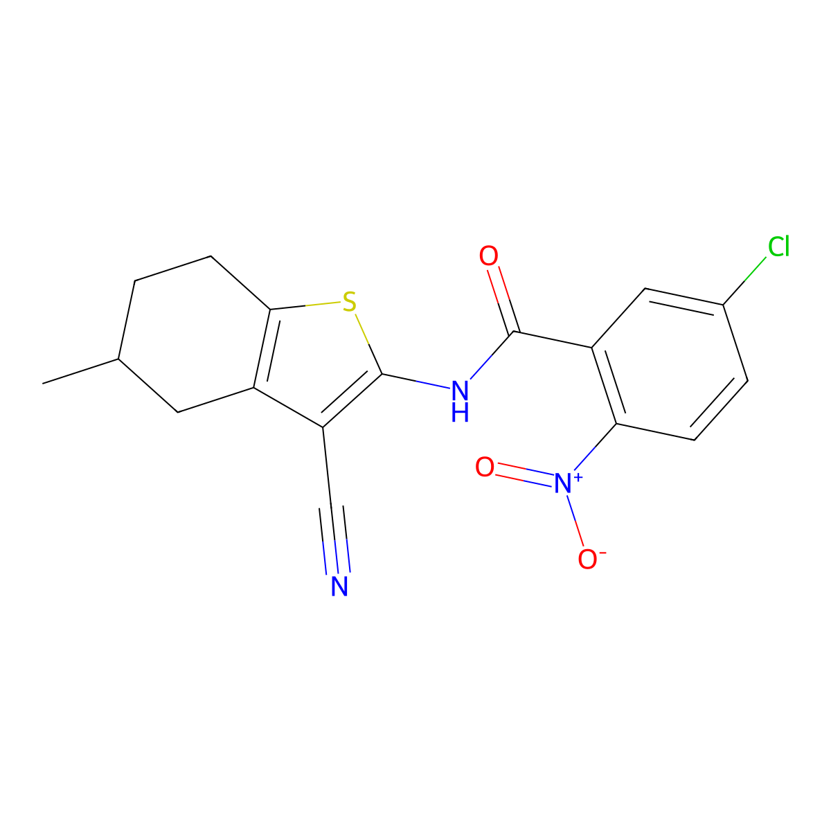 5-chloro-N-(3-cyano-5-methyl-4,5,6,7-tetrahydro-1-benzothiophen-2-yl)-2-nitrobenzamide molecular structure, CAS 330201-39-3