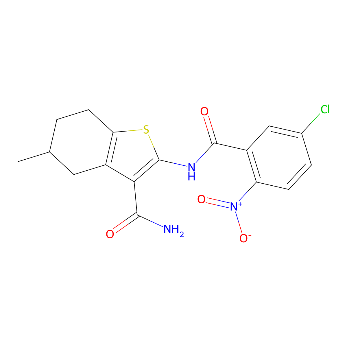 2-(5-Chloro-2-nitrobenzamido)-5-methyl-4,5,6,7-tetrahydrobenzo[b]thiophene-3-carboxamide molecular structure, CAS 330201-40-6