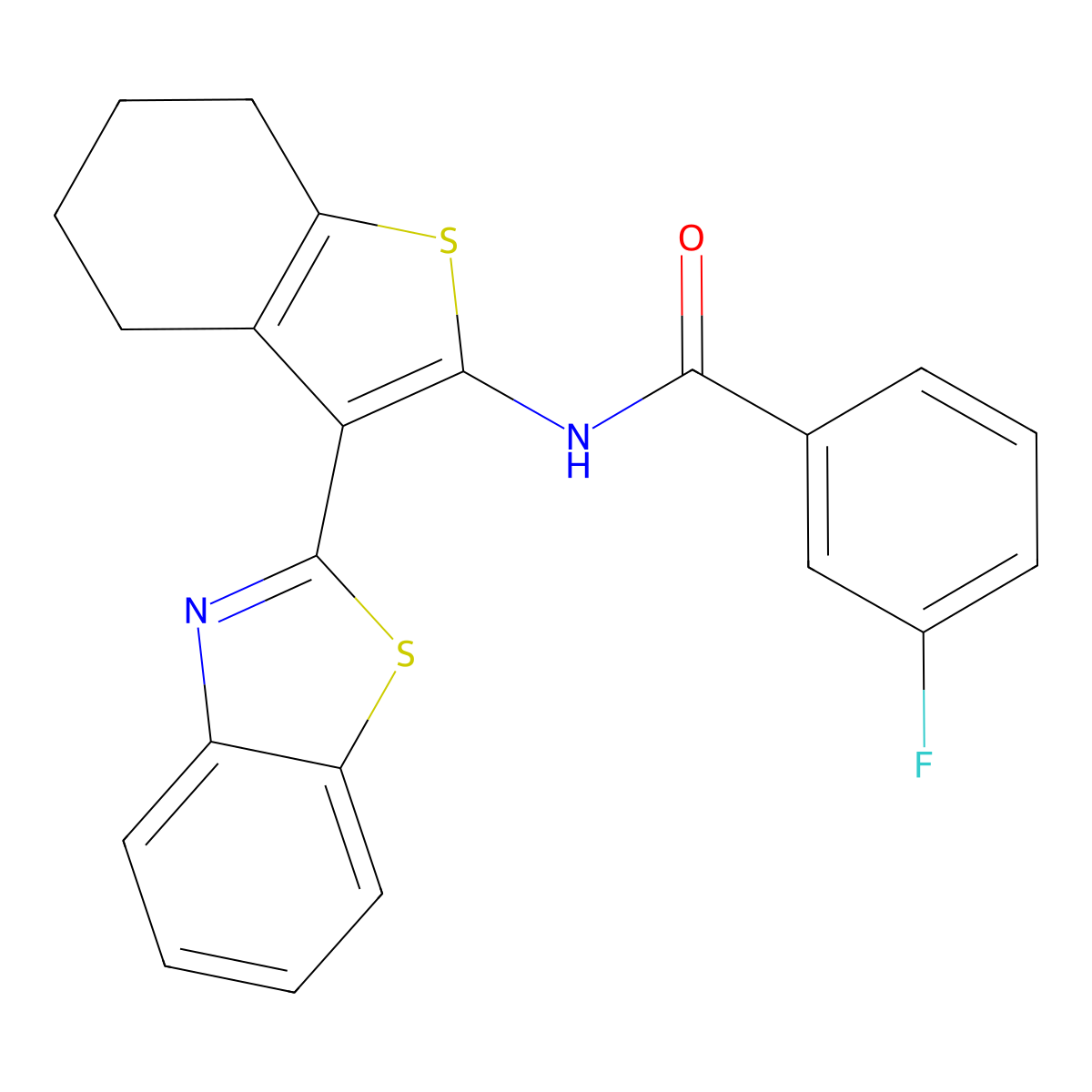 N-[3-(1,3-benzothiazol-2-yl)-4,5,6,7-tetrahydro-1-benzothiophen-2-yl]-3-fluorobenzamide molecular structure, CAS 330201-49-5
