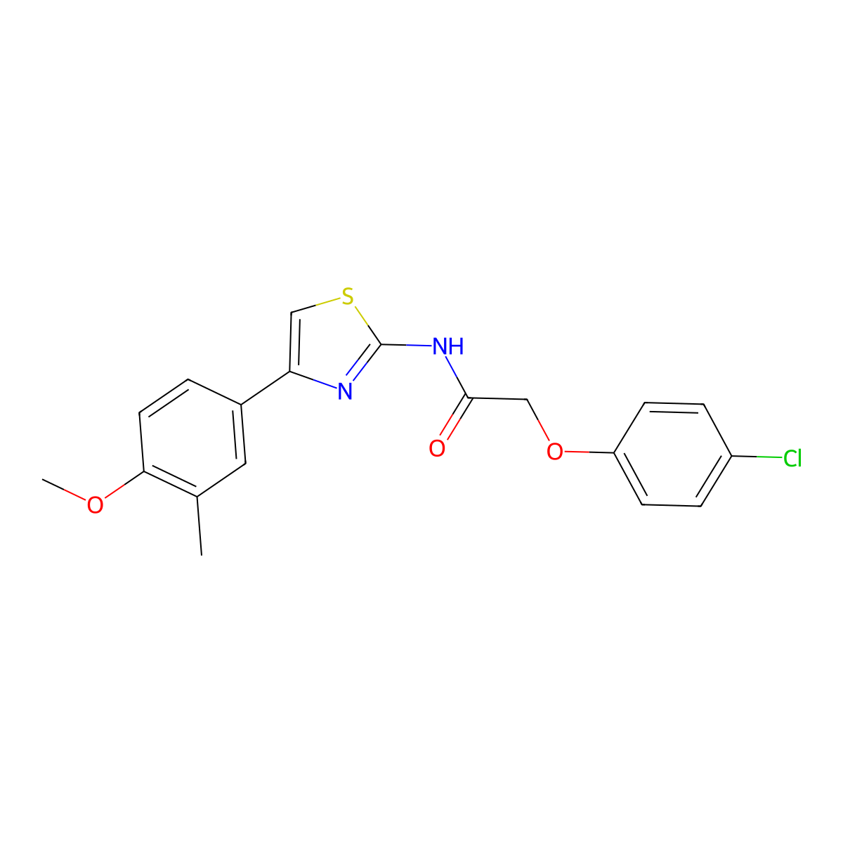 2-(4-chlorophenoxy)-N-[4-(4-methoxy-3-methylphenyl)-1,3-thiazol-2-yl]acetamide molecular structure, CAS 330201-59-7