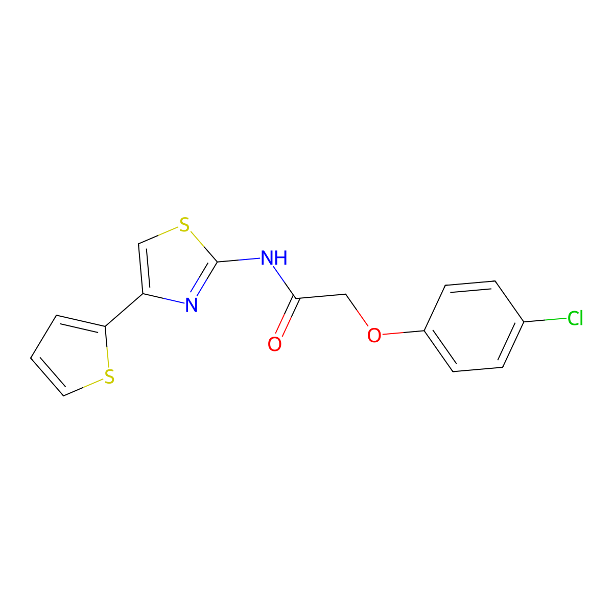 2-(4-chlorophenoxy)-N-(4-(thiophen-2-yl)thiazol-2-yl)acetamide molecular structure, CAS 330201-62-2