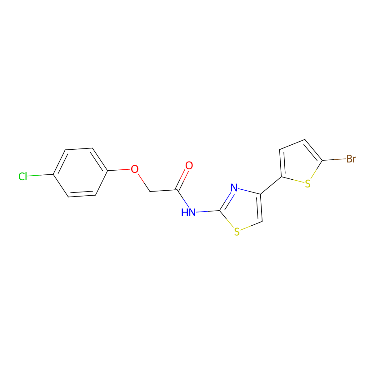 N-[4-(5-bromothiophen-2-yl)-1,3-thiazol-2-yl]-2-(4-chlorophenoxy)acetamide molecular structure, CAS 330201-63-3