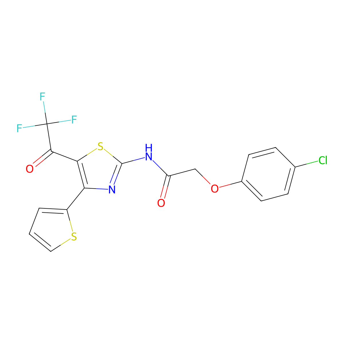 2-(4-chlorophenoxy)-N-[4-thiophen-2-yl-5-(2,2,2-trifluoroacetyl)-1,3-thiazol-2-yl]acetamide molecular structure, CAS 330201-67-7