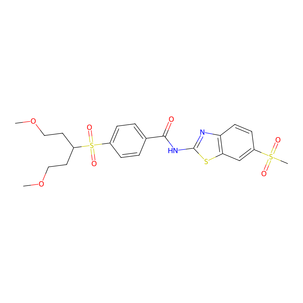 4-((1,5-dimethoxypentan-3-yl)sulfonyl)-N-(6-(methylsulfonyl)benzo[d]thiazol-2-yl)benzamide molecular structure, CAS 330201-81-5