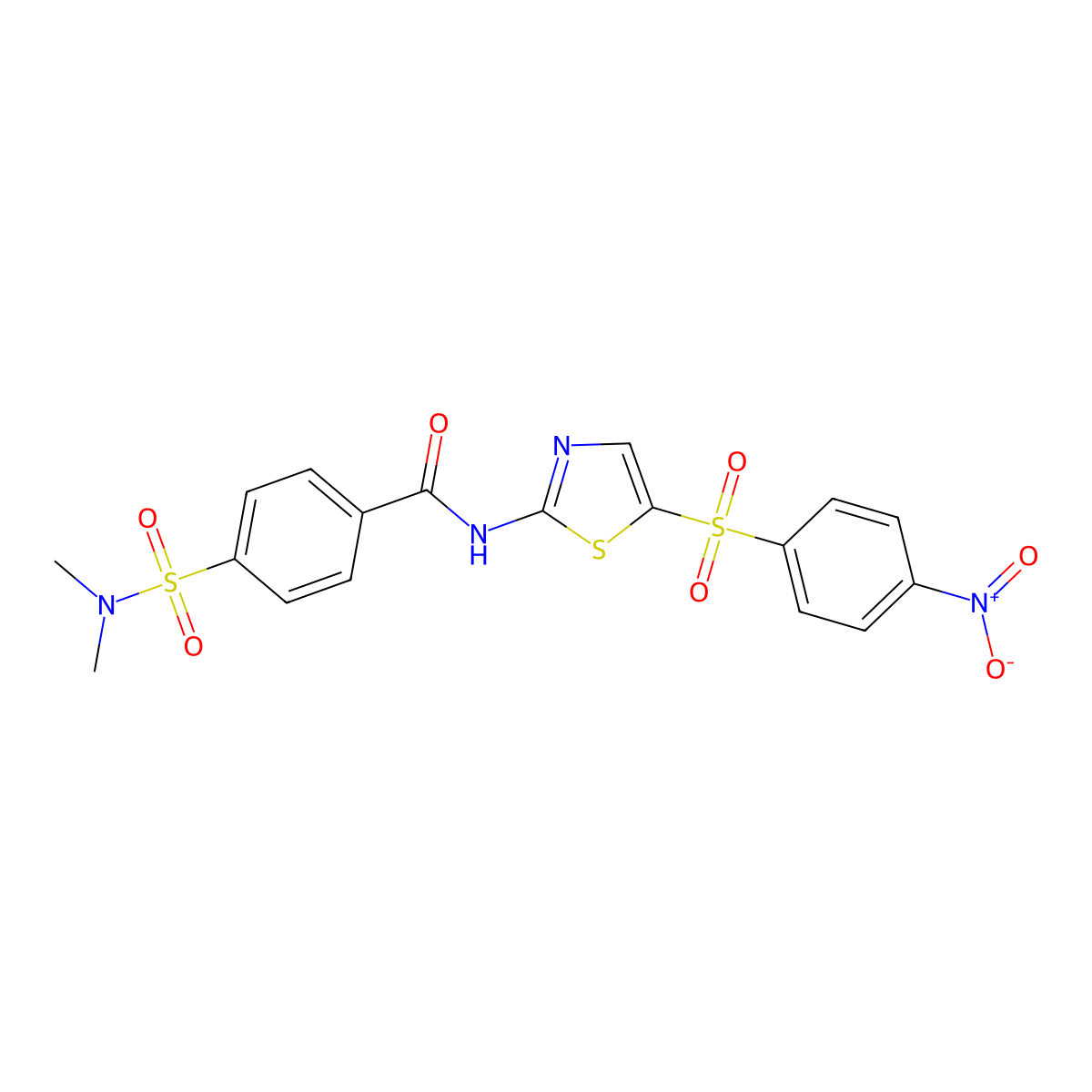 4-(N,N-dimethylsulfamoyl)-N-(5-((4-nitrophenyl)sulfonyl)thiazol-2-yl)benzamide molecular structure, CAS 330201-85-9