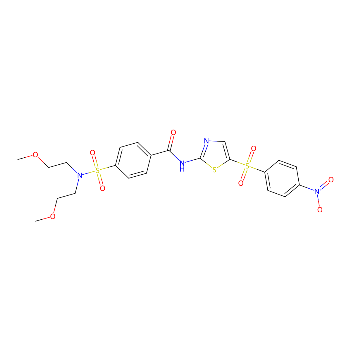 4-(N,N-bis(2-methoxyethyl)sulfamoyl)-N-(5-((4-nitrophenyl)sulfonyl)thiazol-2-yl)benzamide molecular structure, CAS 330201-86-0