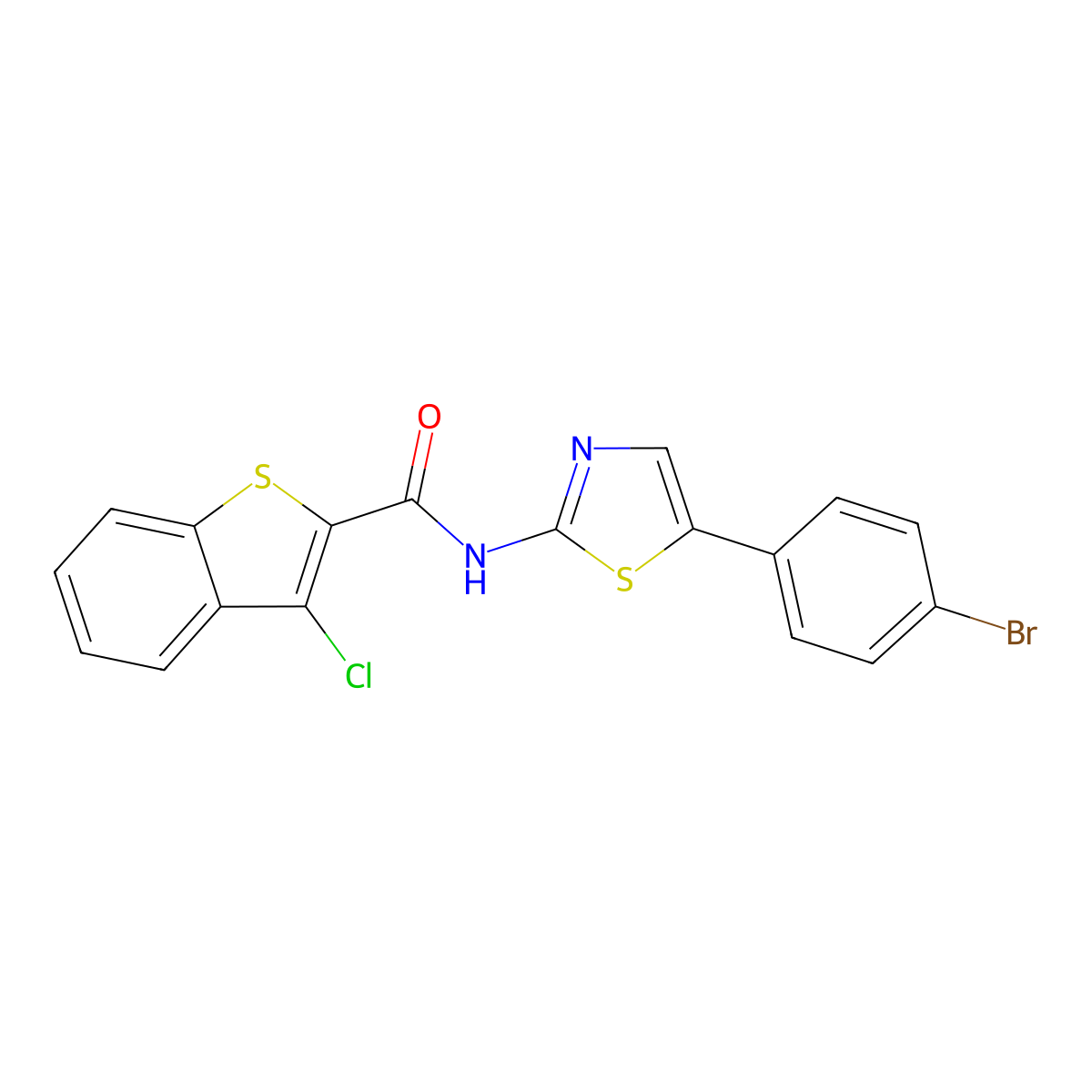 N-[5-(4-bromophenyl)-1,3-thiazol-2-yl]-3-chloro-1-benzothiophene-2-carboxamide molecular structure, CAS 330201-96-2