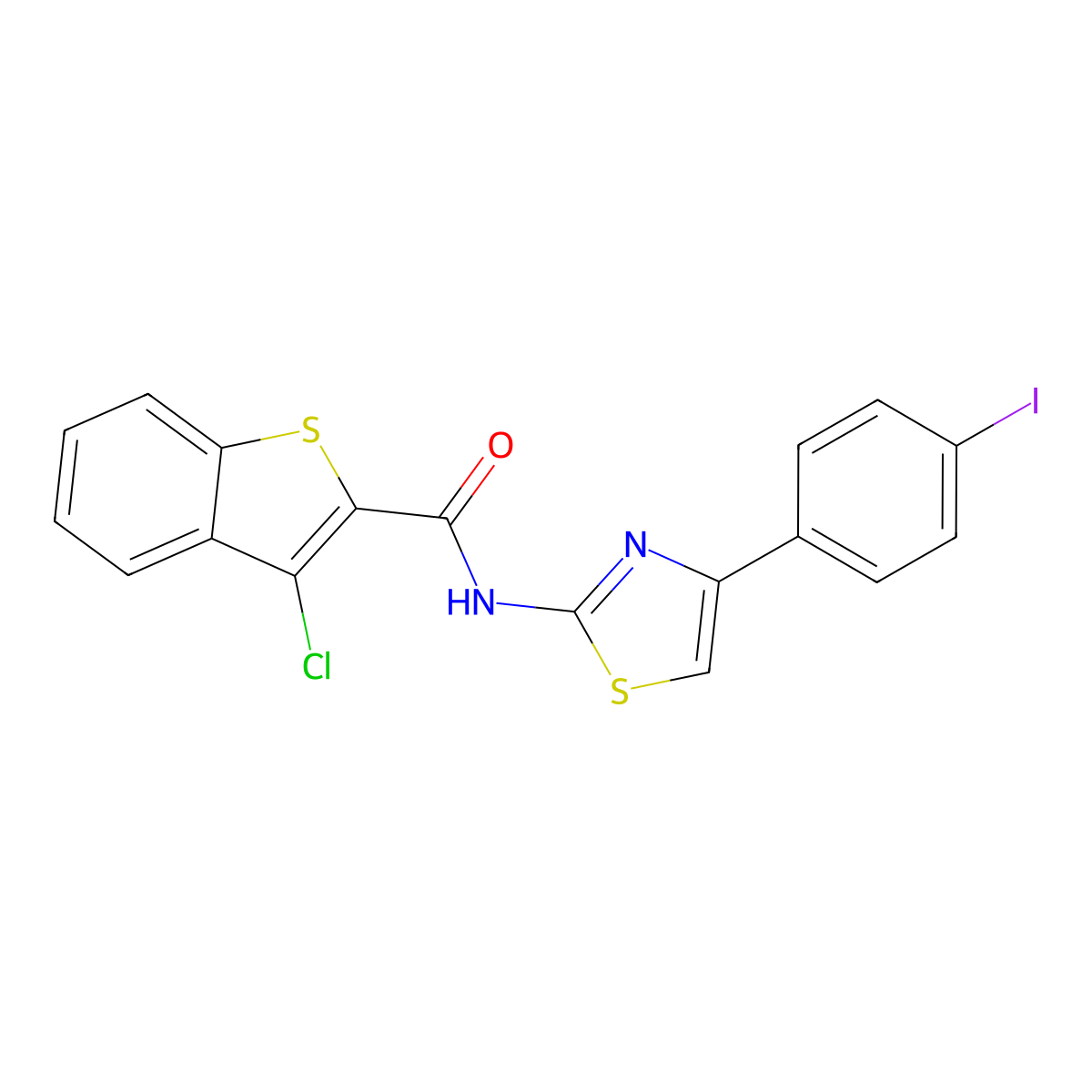 3-chloro-N-[4-(4-iodophenyl)-1,3-thiazol-2-yl]-1-benzothiophene-2-carboxamide molecular structure, CAS 330201-97-3