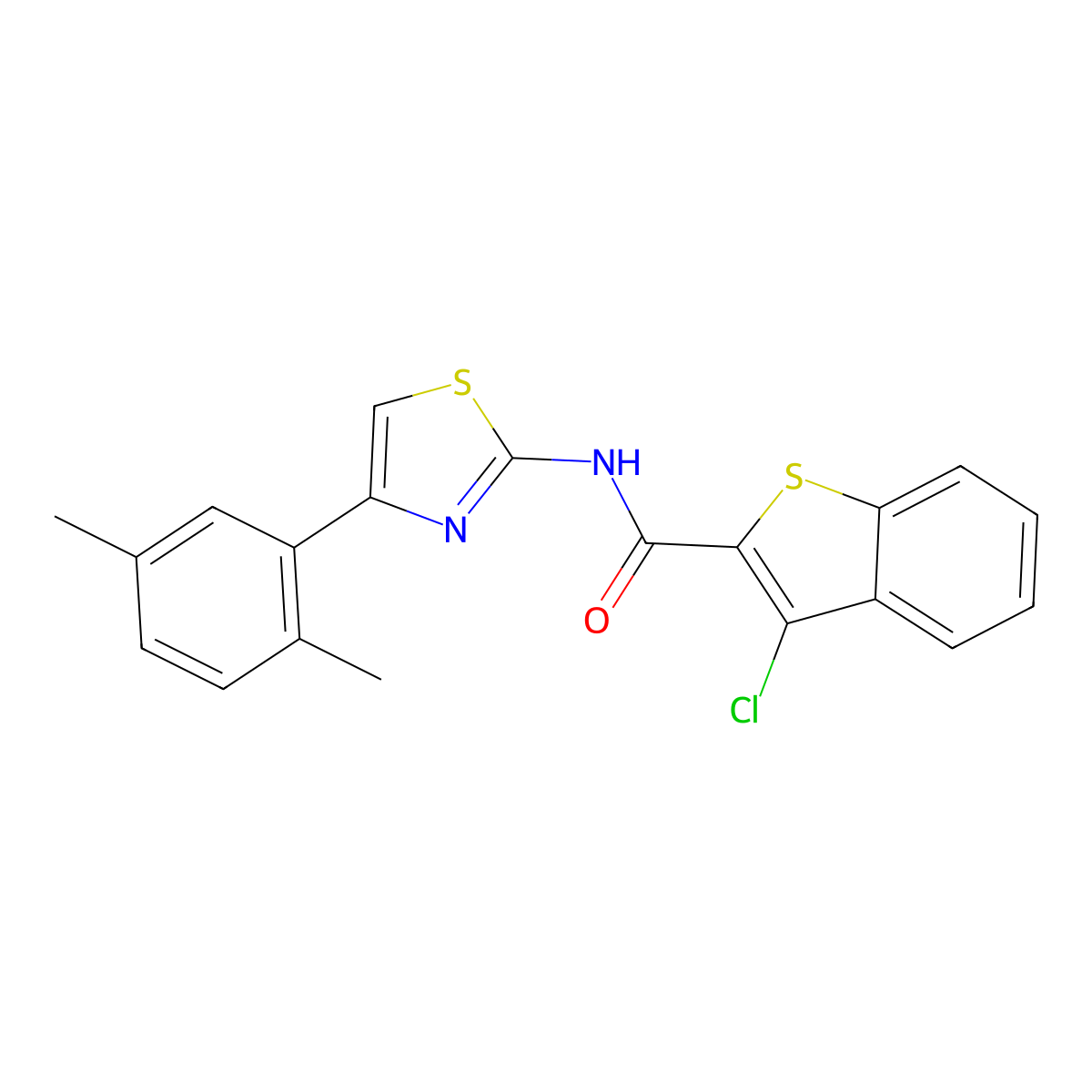 3-chloro-N-[4-(2,5-dimethylphenyl)-1,3-thiazol-2-yl]-1-benzothiophene-2-carboxamide molecular structure, CAS 330201-98-4