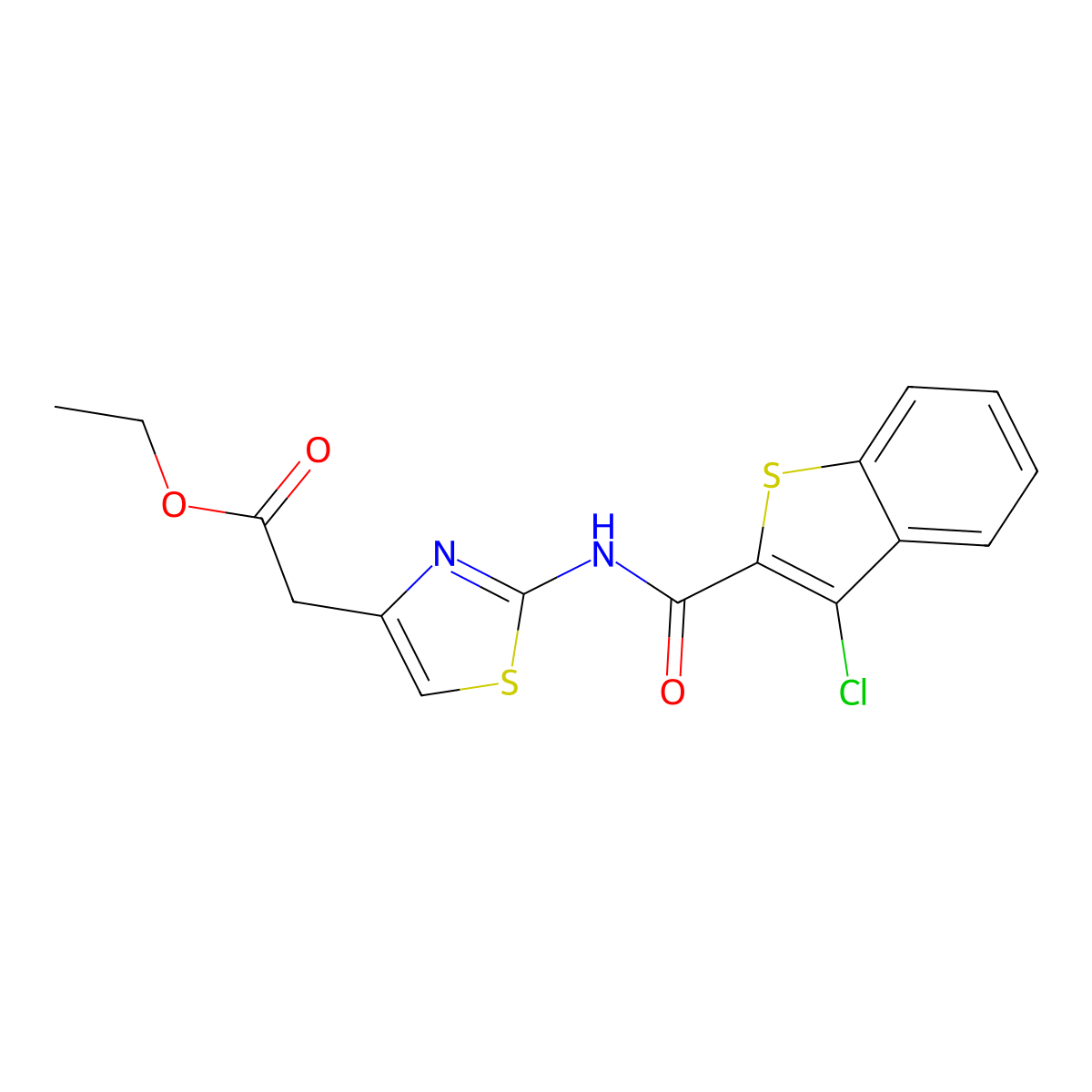 Ethyl 2-(2-(3-chlorobenzo[b]thiophene-2-carboxamido)thiazol-4-yl)acetate molecular structure, CAS 330201-99-5