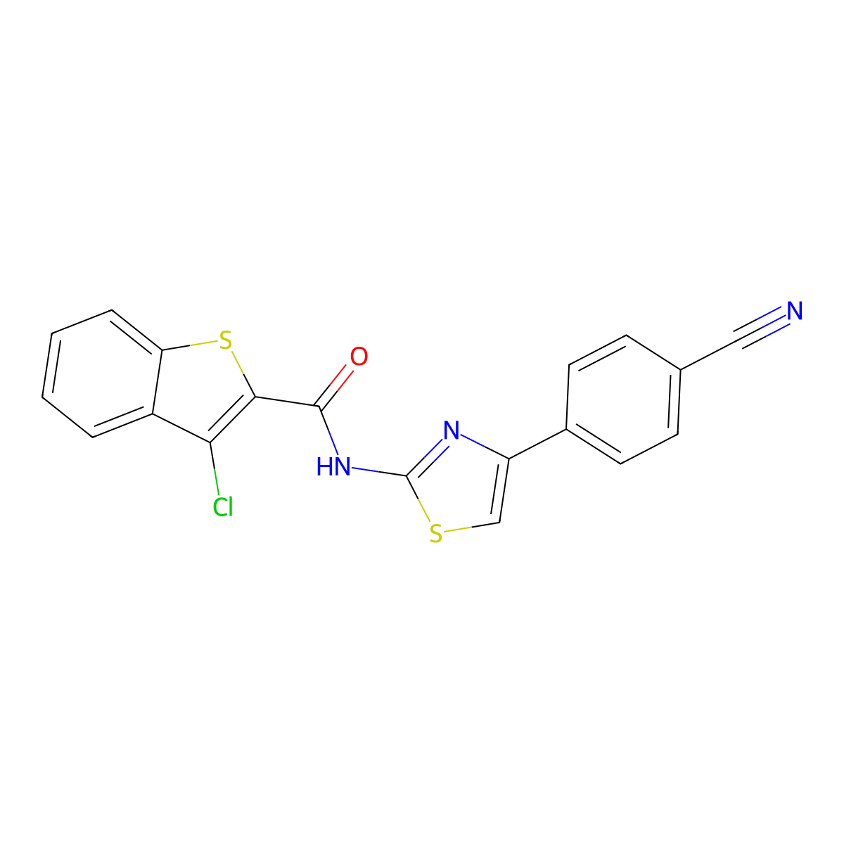 3-chloro-N-[4-(4-cyanophenyl)-1,3-thiazol-2-yl]-1-benzothiophene-2-carboxamide molecular structure, CAS 330202-04-5