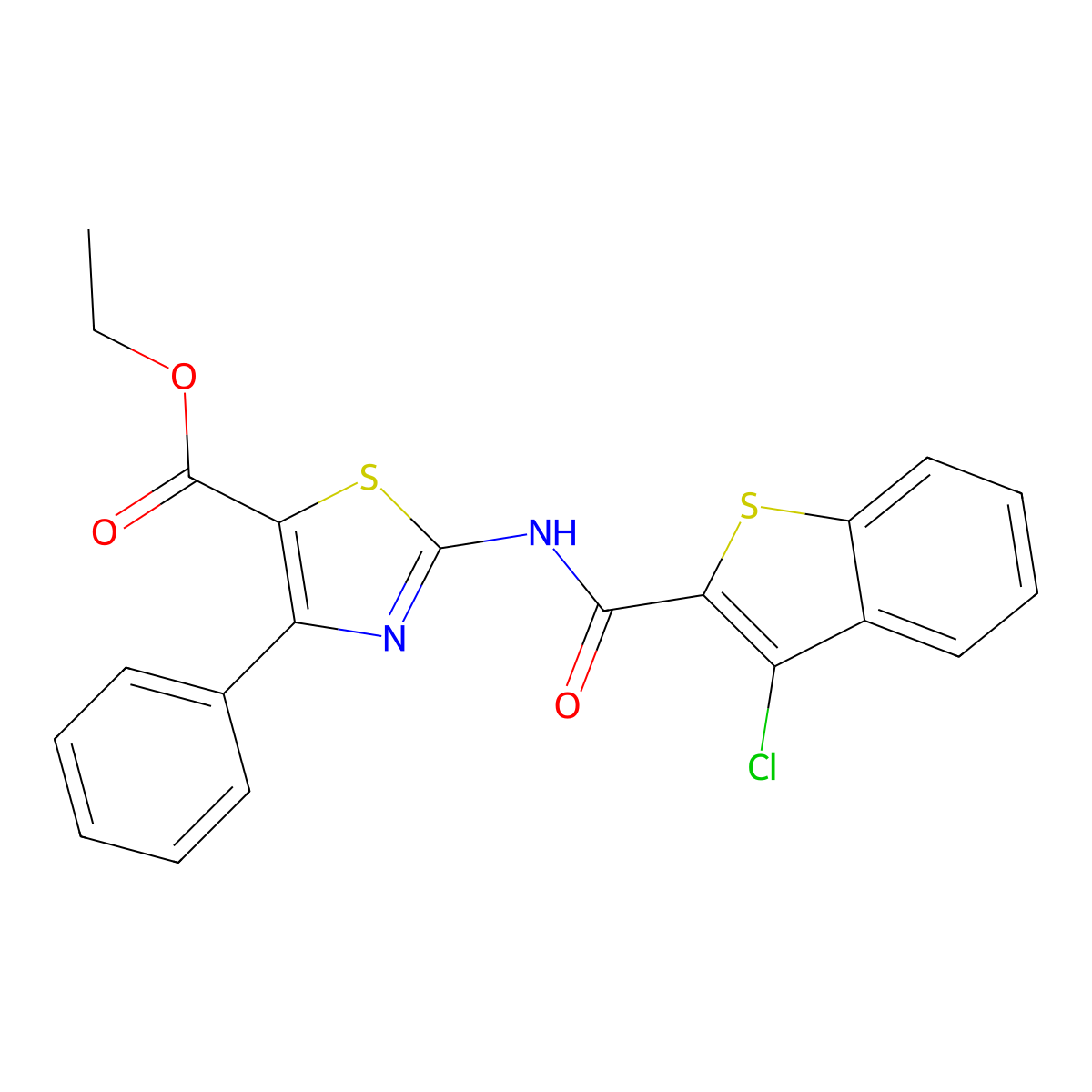 Ethyl 2-(3-chlorobenzo[b]thiophene-2-carboxamido)-4-phenylthiazole-5-carboxylate molecular structure, CAS 330202-05-6