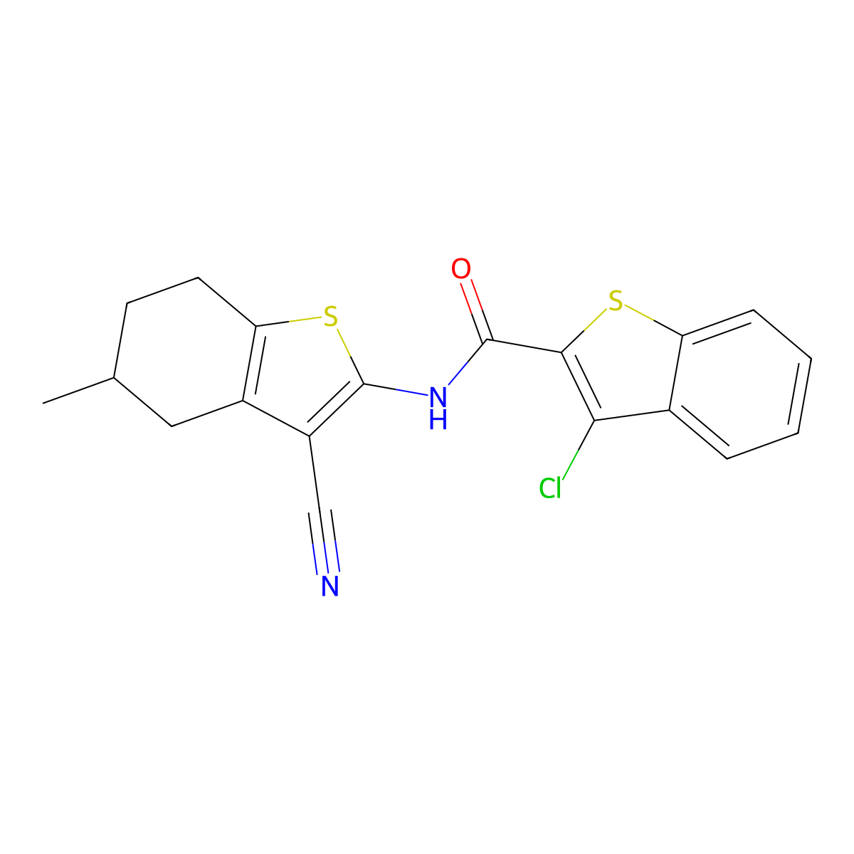 3-chloro-N-(3-cyano-5-methyl-4,5,6,7-tetrahydro-1-benzothiophen-2-yl)-1-benzothiophene-2-carboxamide molecular structure, CAS 330202-10-3