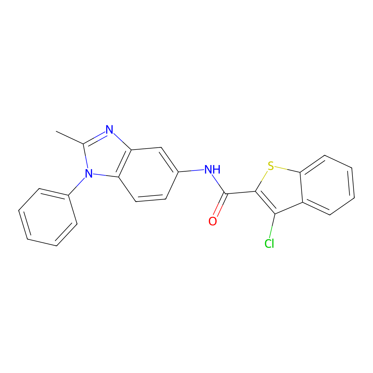 3-chloro-N-(2-methyl-1-phenyl-1H-benzo[d]imidazol-5-yl)benzo[b]thiophene-2-carboxamide molecular structure, CAS 330202-11-4