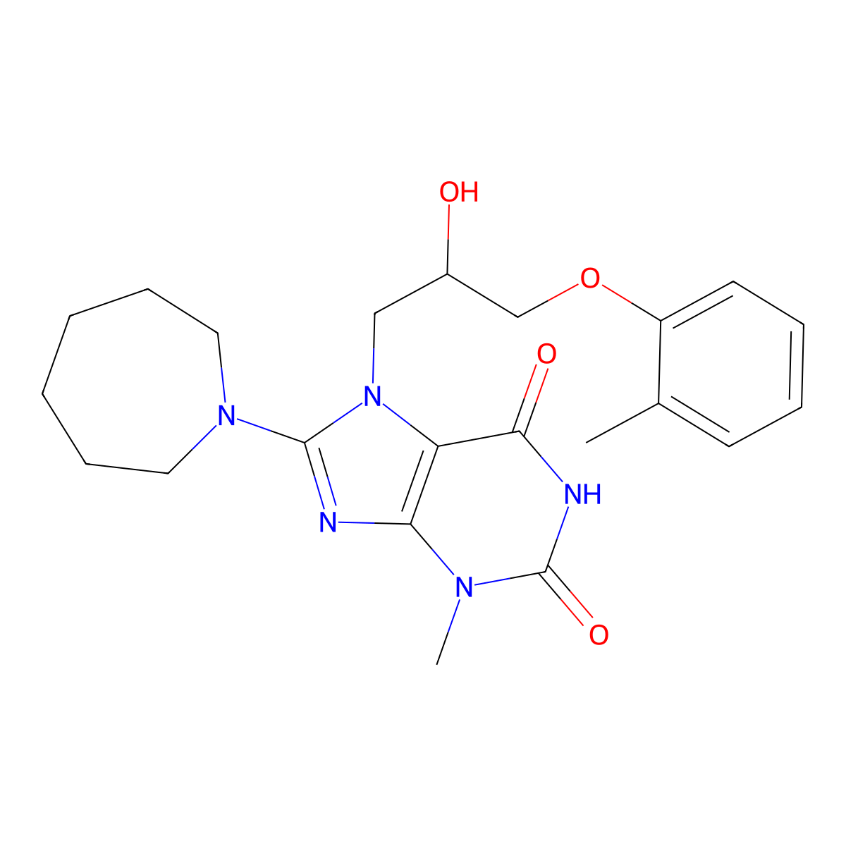 8-(azepan-1-yl)-7-(2-hydroxy-3-(o-tolyloxy)propyl)-3-methyl-1H-purine-2,6(3H,7H)-dione molecular structure, CAS 330202-14-7