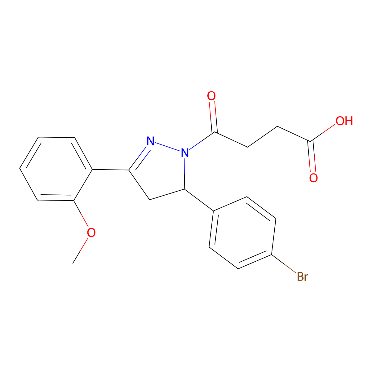 4-[3-(4-Bromophenyl)-5-(2-methoxyphenyl)-3,4-dihydropyrazol-2-yl]-4-oxobutanoic acid molecular structure, CAS 330202-27-2