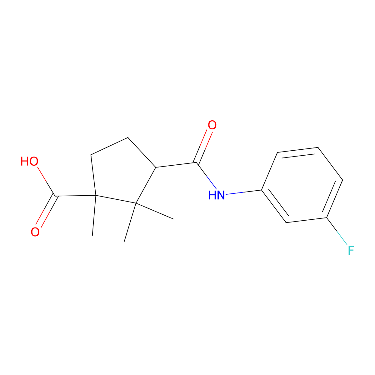 3-((3-Fluorophenyl)carbamoyl)-1,2,2-trimethylcyclopentanecarboxylic acid molecular structure, CAS 330202-43-2