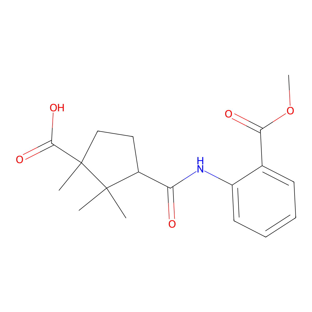 Benzoic acid, 2-[(3-carboxy-2,2,3-trimethylcyclopentanecarbonyl)amino]-, methyl ester molecular structure, CAS 330202-44-3