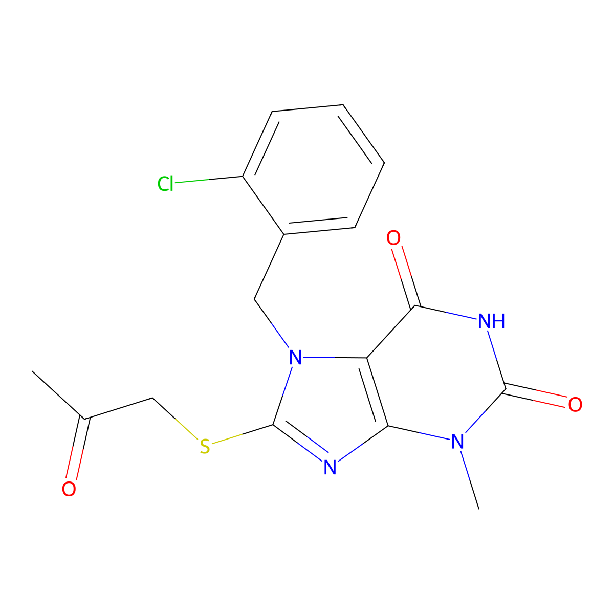 7-(2-chlorobenzyl)-3-methyl-8-((2-oxopropyl)thio)-1H-purine-2,6(3H,7H)-dione molecular structure, CAS 330202-46-5