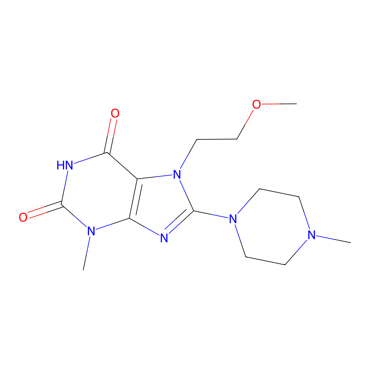 7-(2-methoxyethyl)-3-methyl-8-(4-methylpiperazin-1-yl)-2,3,6,7-tetrahydro-1H-purine-2,6-dione molecular structure, CAS 330202-50-1